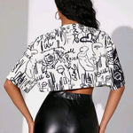 SXY Letter & Figure Chain Chop Top Tee