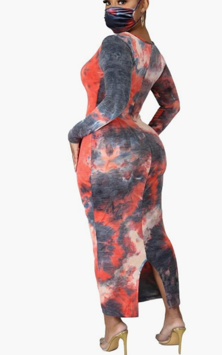 Tie Dye Maxi Bodycon Dress with Mask 24/SEVEN V!B3$ Tie Dye Maxi Bodycon Dress with Mask 24/SEVEN V!B3$