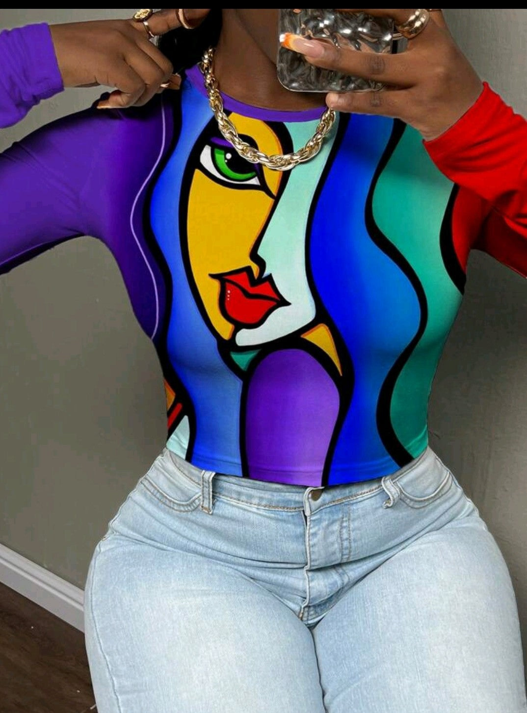 Simply All-Over-Paint-Me Fitted Crop Top