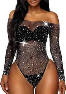 Sparkle Rhinestone Mesh Bodysuit