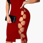 Red sexy Sleeveless Bandage Lace up Bodycon Dress