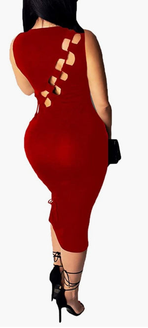 Red sexy Sleeveless Bandage Lace up Bodycon Dress