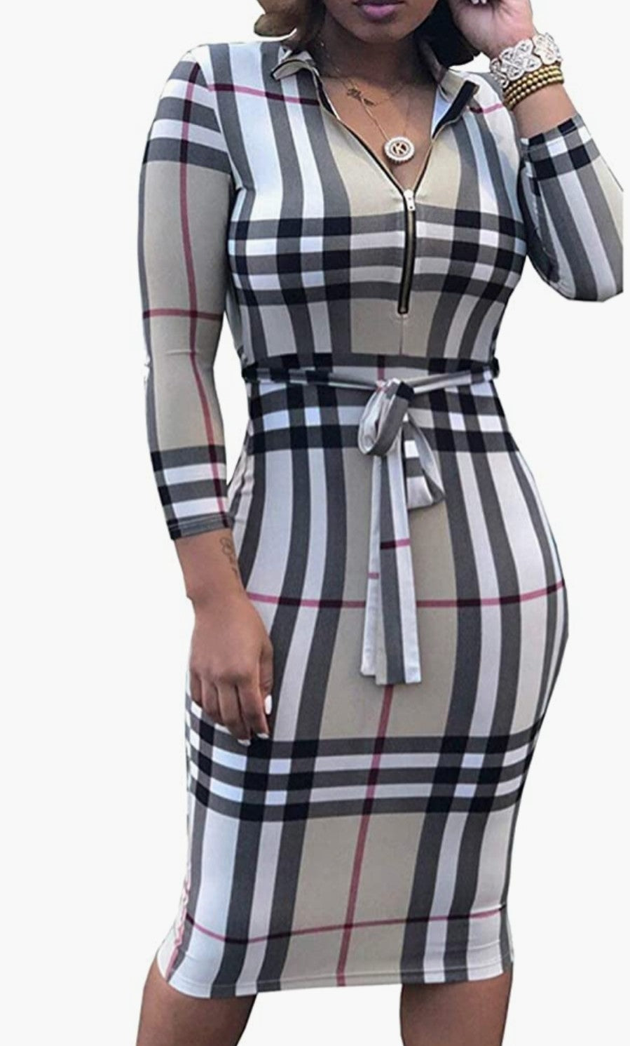 Classy Bodycon Long Sleeve Slim Fit Zipper Dress
