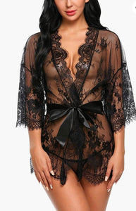 Lace Kimono Babydoll Lingerie Mesh Robe