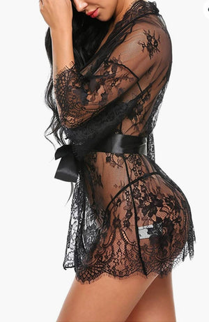 Lace Kimono Babydoll Lingerie Mesh Robe