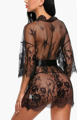 Lace Kimono Babydoll Lingerie Mesh Robe