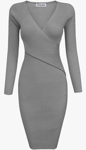 Stylish Surplice Wrap Bodycon Knit Dress