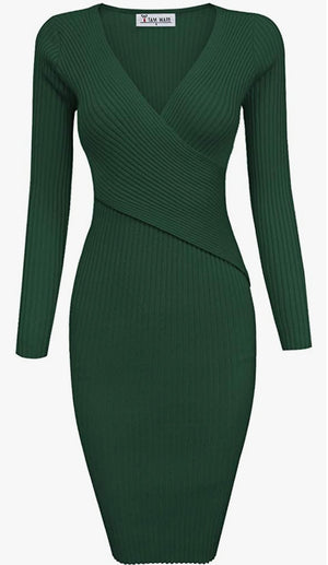 Stylish Surplice Wrap Bodycon Knit Dress