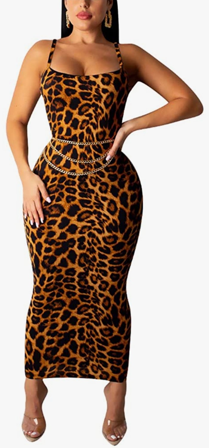 Leopard Knitted Spaghetti Strap Dress