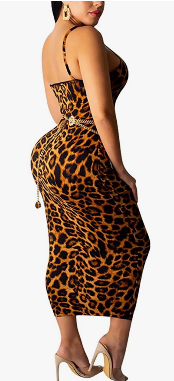 Leopard Knitted Spaghetti Strap Dress