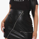 Plus Size Zipper Faux Leather High Waist Skirt