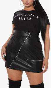 Plus Size Zipper Faux Leather High Waist Skirt