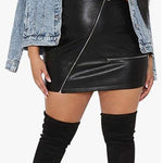 Plus Size Zipper Faux Leather High Waist Skirt