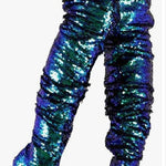Sparkle Sequins Over The Knee Open Toe Boots