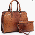 Leather Ostrich Satchel Handbag