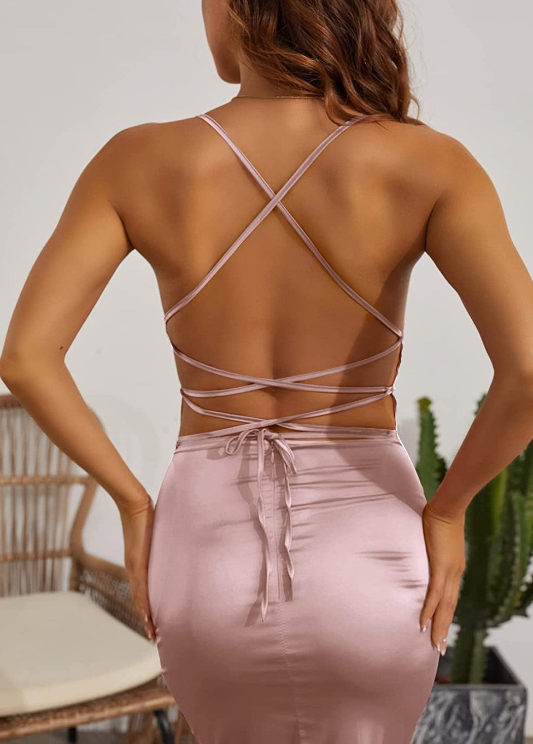 Sexy Spaghetti Strap Backless Lace up Dress