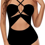 Eomenie One Piece Monokini Lace Up Criss Cross Bathing Suit