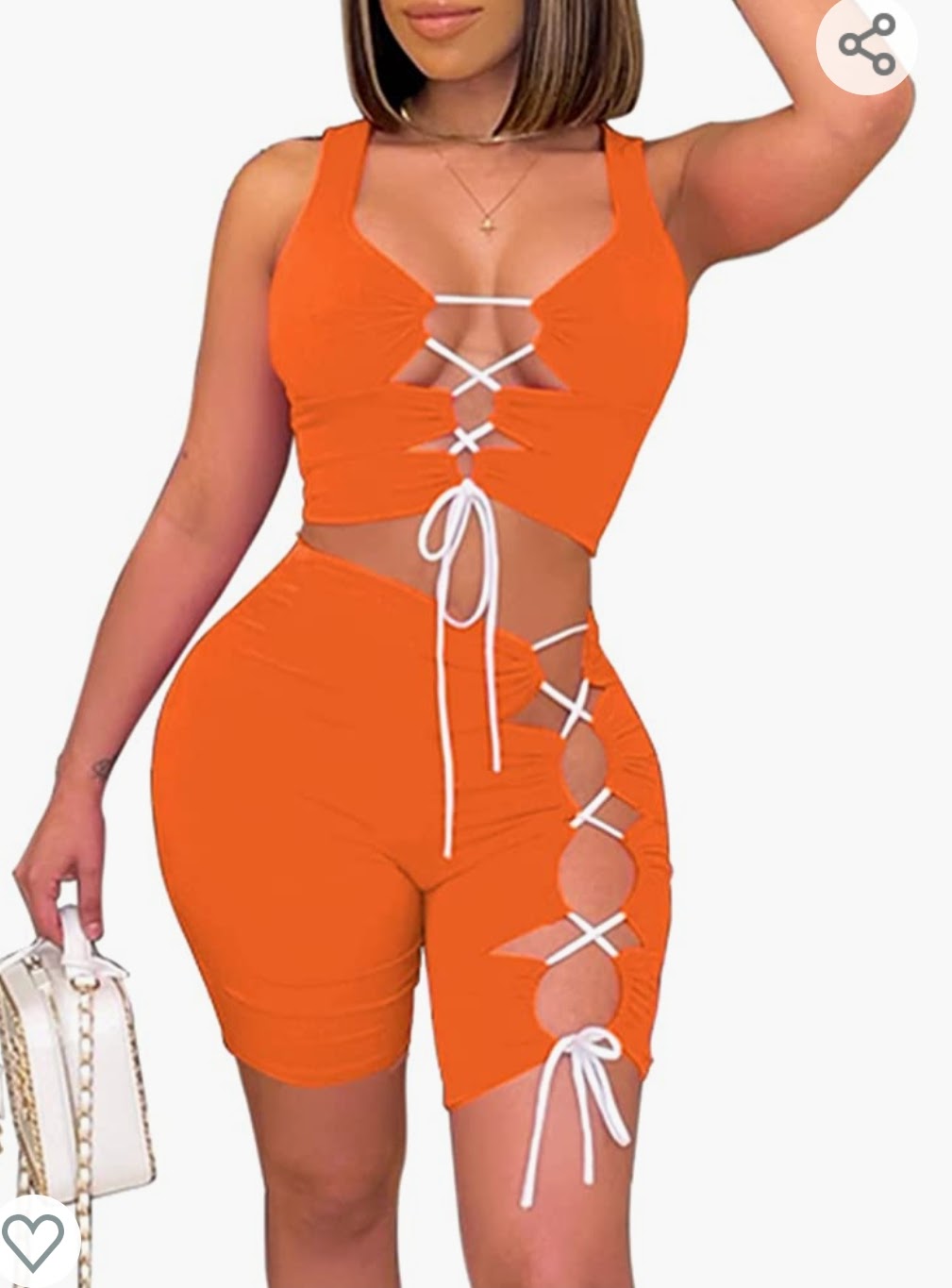 Summer 2 piece Bodycon Lace Up Tank Top & Biker Shorts