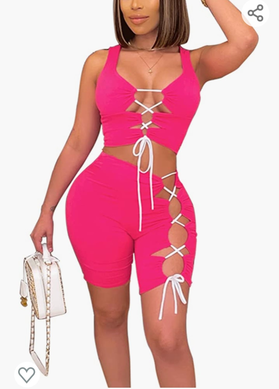 Summer 2 piece Bodycon Lace Up Tank Top & Biker Shorts